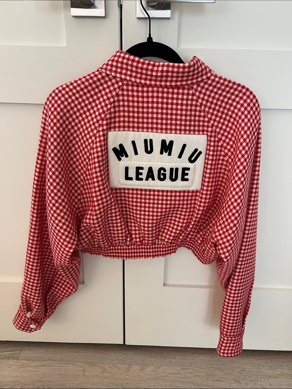 Miu Miu Gingham-Check Red Cropped Jacket - Picture 7 of 7